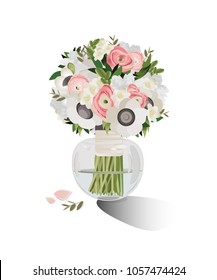 Vector illustration of spring flowers bouquet. For greeting cards, wedding cards, birthday and mothers day cards