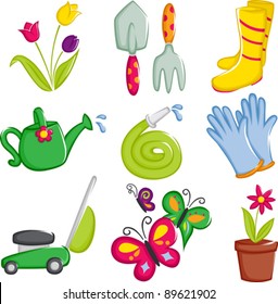 A vector illustration of spring gardening icons