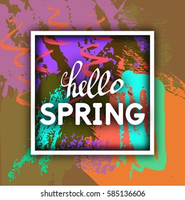 Vector Illustration Spring Greeting. Best design. Decorative text with hand-drawn texture. Congratulations on the arrival of Springtime. Template for banners, postcards, brochures, placards, flyers.  