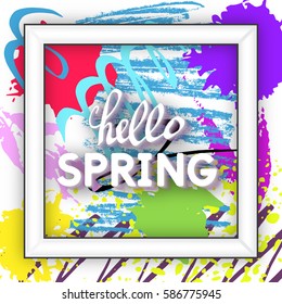 Vector Illustration Spring Greeting. Best design. Decorative text with hand-drawn texture. Congratulations on the arrival of Springtime. Template for banners, postcards, brochures, placards, flyers.  