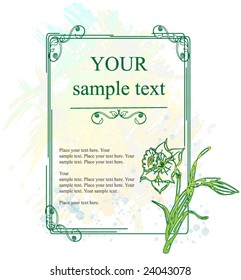Vector illustration. Spring grunge background with narcissus and free space for your text.