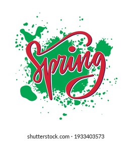 Ilustración vectorial de la palabra caligráfica aislada de primavera para banner, afiche, saludo, tarjeta, fondo, ropa o diseño de producto. Grabación manuscrita de escritura creativa para uso digital o impresión
