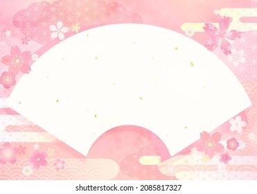 Vector illustration of spring Japanese pattern flowers and clouds