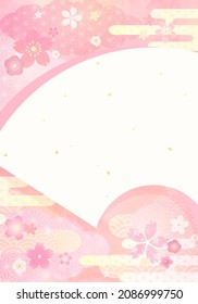 Vector illustration of spring Japanese pattern flowers and clouds