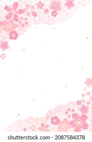 Vector illustration of spring Japanese pattern flowers and clouds