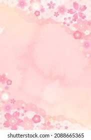 Vector illustration of spring Japanese pattern flowers and clouds