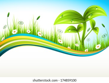 Vector illustration of spring landscape banner.