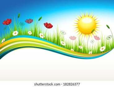 Vector illustration of spring landscape banner.