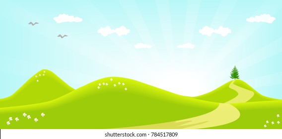 Vector illustration of a spring landscape in the morning