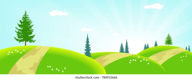 Vector illustration of a spring landscape in the morning