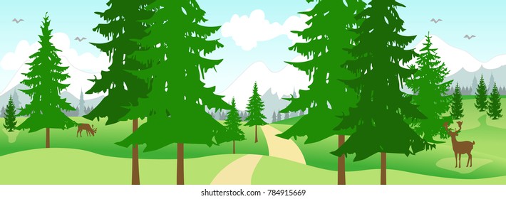 Vector illustration of a spring landscape in the morning
