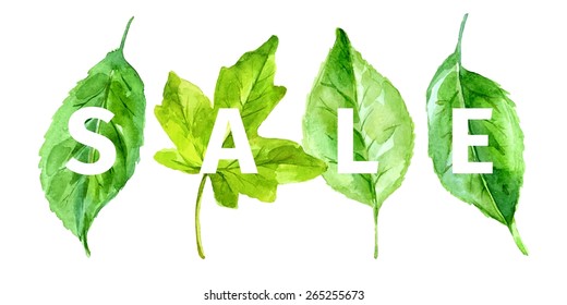 Vector illustration of spring leaves. watercolor composition.