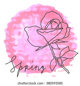 Vector illustration. Spring lettering. Handmade calligraphy "Spring" with abstract watercolor background.