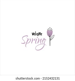 Vector illustration of spring lettering isolated set with decorative elements of sun, chickens, willow, tulip, butterflies, bee, garden