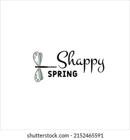 Vector illustration of spring lettering isolated set with decorative elements of sun, chickens, willow, tulip, butterflies, bee, garden