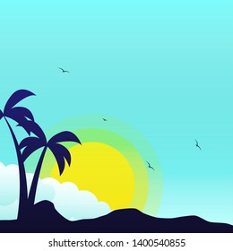 Vector illustration of a spring look with the sun behind a cloud and a palm tree on a blue background
can be used for your design needs. EPS10 file. - Vector