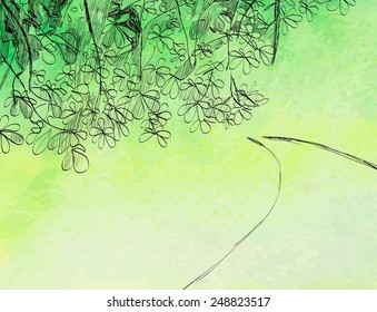 vector illustration spring nature with  road and foliage