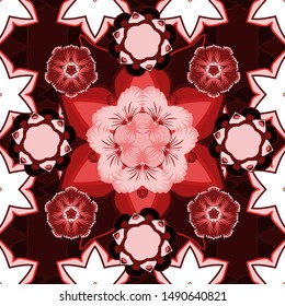 Vector illustration. Spring paper with abstract cute flowers in red and white colors. Floral seamless pattern.