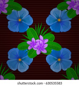 Vector illustration. Spring paper with abstract cute cosmos flowers on a brown background. Floral seamless pattern.