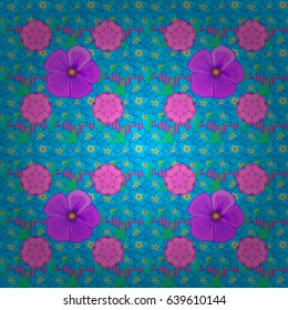 Vector illustration. Spring paper with abstract cute forget-me-not flowers on a violet background. Floral seamless pattern.