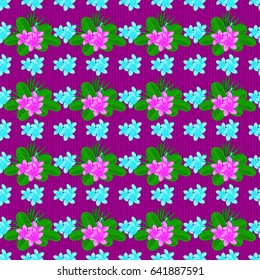 Vector illustration. Spring paper with abstract cute plumeria flowers on a purple background. Floral seamless pattern.