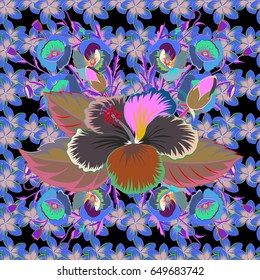 Vector illustration. Spring paper with abstract cute flowers in blue and green colors. Floral seamless pattern.