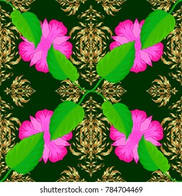 Vector illustration. Spring paper with abstract cute flowers in green, pink and blue colors. Floral seamless pattern.