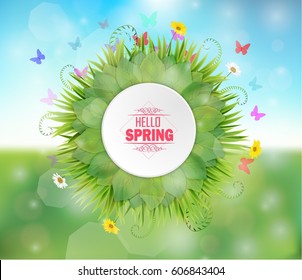 vector illustration of Spring round frame on bokeh background