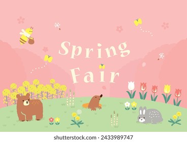 Vector illustration of Spring Scenery and Animals.