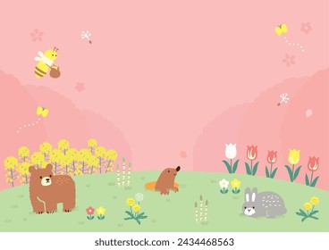 Vector illustration of Spring Scenery and Animals.