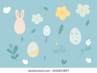 vector illustration spring set Easter eggs flowers twigs delicate pastel shades