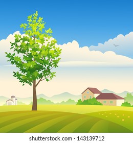 Vector illustration of a spring or summer farm