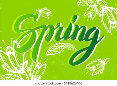 Vector illustration of Spring text. Good for card, poster, banner, invitation, postcard, icon. Calligraphy background. Hand lettering typography poster. EPS 10 