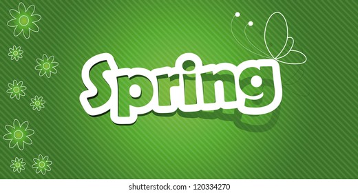 Vector illustration: Spring text. Realistic cut, takes the background color.