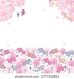 Vector illustration of a spring townscape.