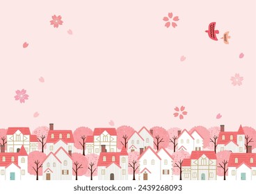 Vector illustration of Spring Townscape  background.
