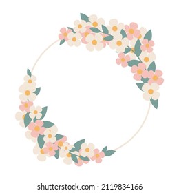 Vector illustration. Spring wreath hand drawn doodle clipart. Perfect for cards, banners, wedding projects.