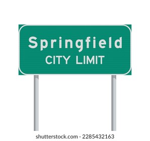 Vector illustration of the Springfield (Missouri) City Limit green road sign on metallic poles