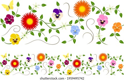 Vector illustration of a spring-themed border that may be connected seamlessly end to end to make an endless repeating string.