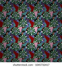 Vector illustration. Springtime contemporary abstract flower seamless pattern in blue, black and green colors.