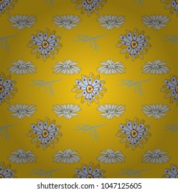 Vector illustration. Springtime contemporary abstract flower seamless pattern in yellow, blue and beige colors.