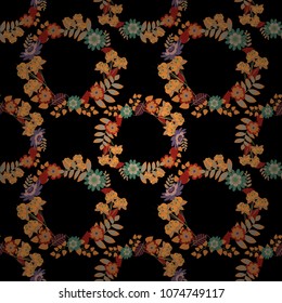 Vector illustration. Springtime contemporary abstract flower seamless pattern in brown, green and red colors.