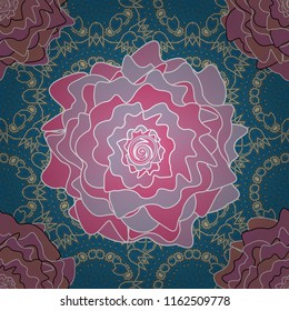 Vector illustration. Springtime contemporary abstract flower seamless pattern in pink, blue and beige colors.