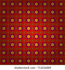 Vector illustration. Springtime contemporary abstract flower seamless pattern in purple, green and red colors.