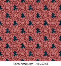 Vector illustration. Springtime contemporary abstract flower seamless pattern in brown, pink and red colors.
