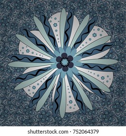 Vector illustration. Springtime contemporary abstract flower seamless pattern in white, blue and gray colors.