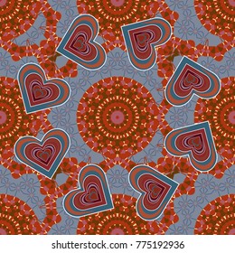 Vector illustration. Springtime contemporary abstract flower seamless pattern in brown, orange and gray colors.