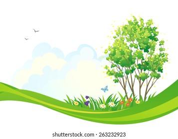 Vector illustration of a springtime tree