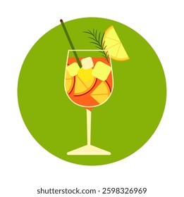 A vector illustration of a spritz cocktail in a glass, in a minimalist decorative style