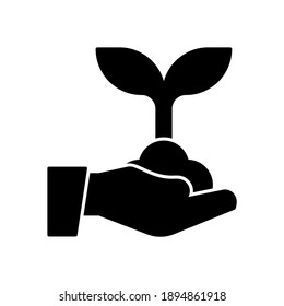 Vector Illustration of sprout icon. Sprout above one hand. Glyph design style